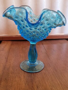 Fenton Blue Hobnail Glass Compote Pedestal Bowl (114)